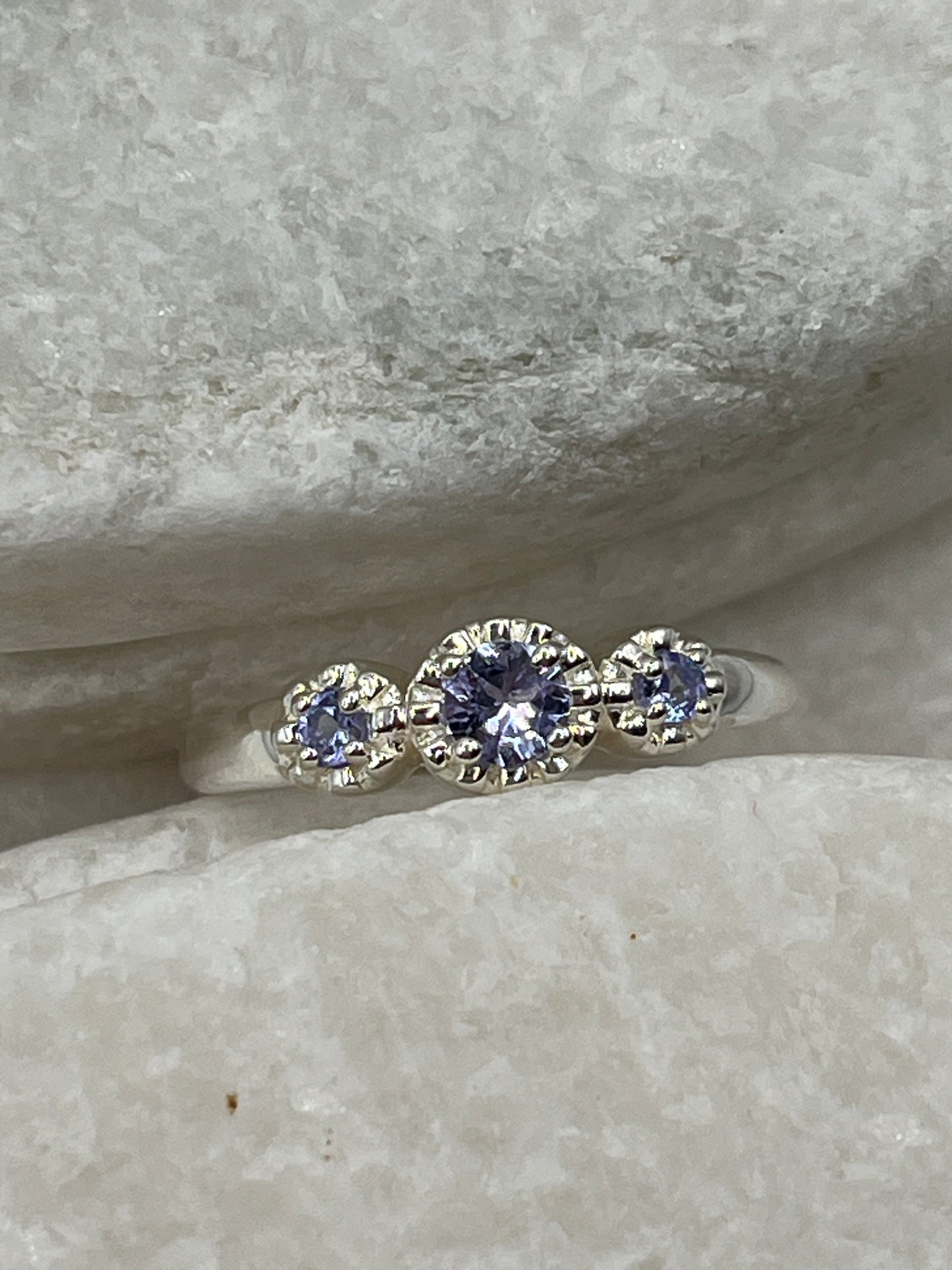 925 Sterling Silver Tanzanite Trilogy Ring Size R