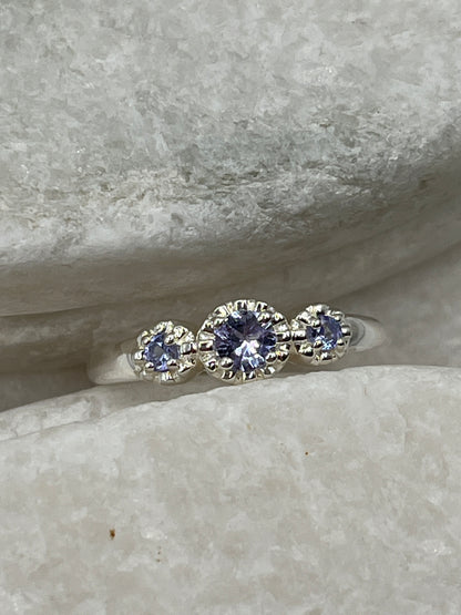 925 Sterling Silver Tanzanite Trilogy Ring Size R