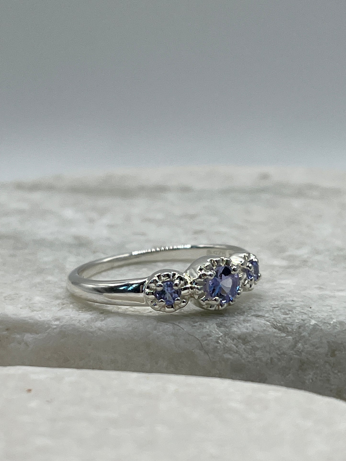 925 Sterling Silver Tanzanite Trilogy Ring Size R