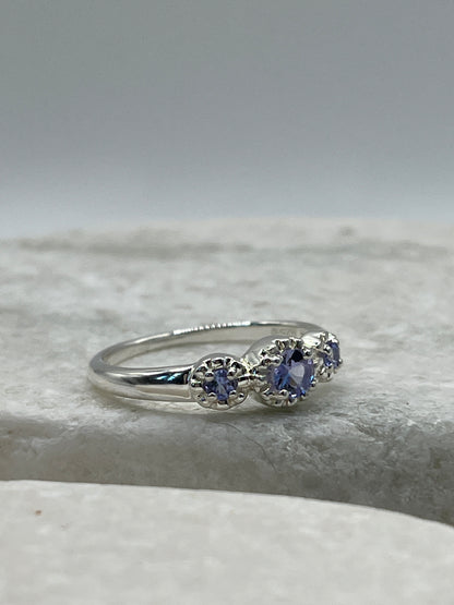 925 Sterling Silver Tanzanite Trilogy Ring Size R