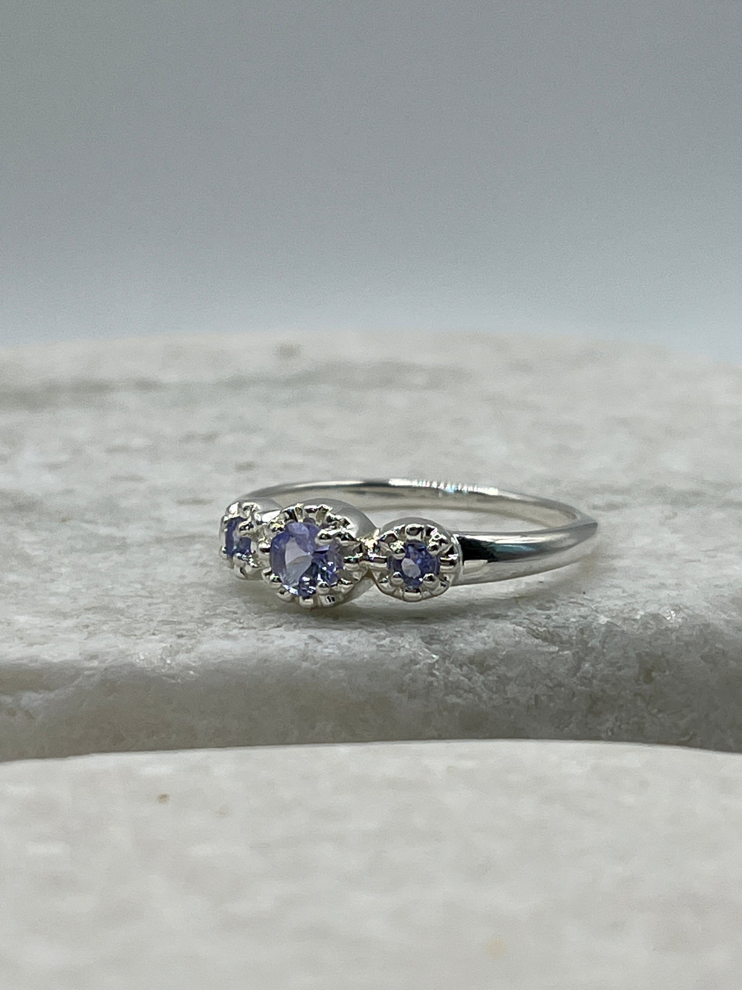 925 Sterling Silver Tanzanite Trilogy Ring Size R