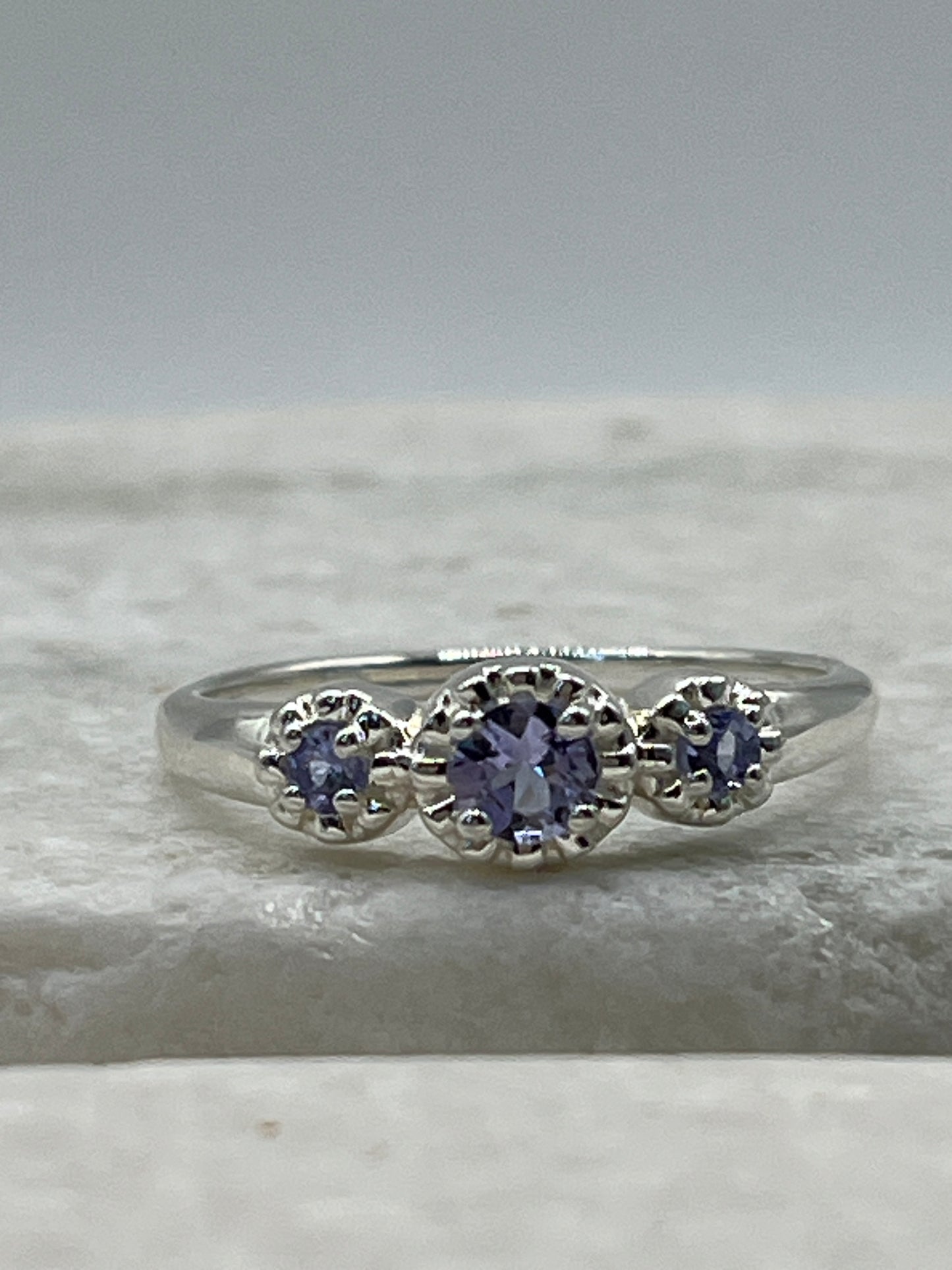 925 Sterling Silver Tanzanite Trilogy Ring Size R