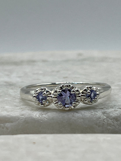 925 Sterling Silver Tanzanite Trilogy Ring Size R