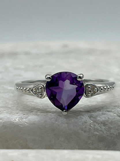 925 Sterling Silver Gilded Amethyst Faceted Triangle Ring - Size R