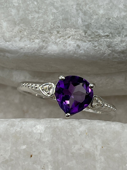 925 Sterling Silver Gilded Amethyst Faceted Triangle Ring - Size R