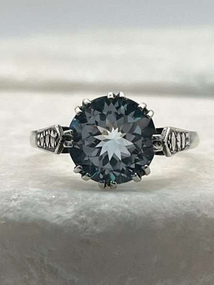 925 Sterling Silver Blue Topaz Solitaire Ring - Size R