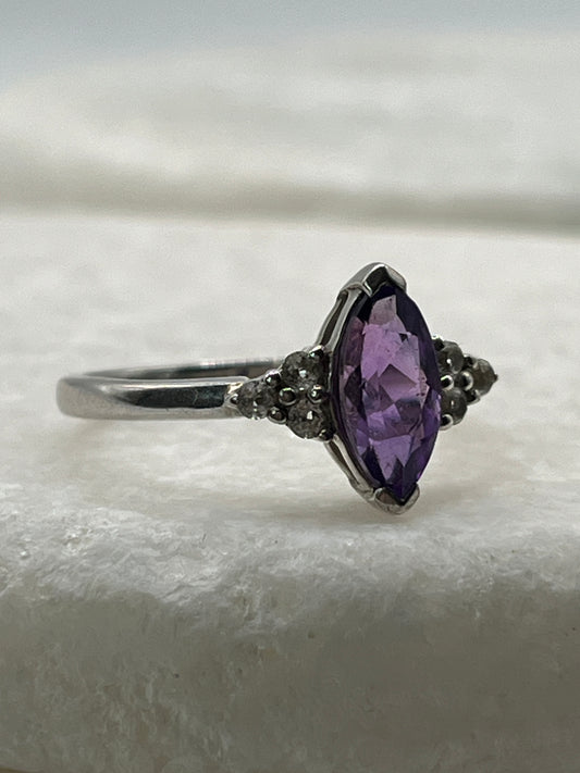 925 Sterling Silver Amethyst Marquise Ring - Size Q