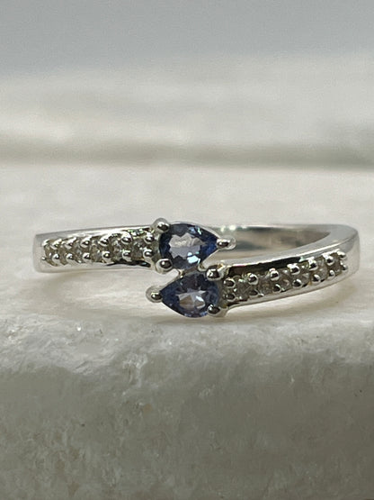 925 Sterling Silver Tanzanite Teardrop Band Ring - Size Q