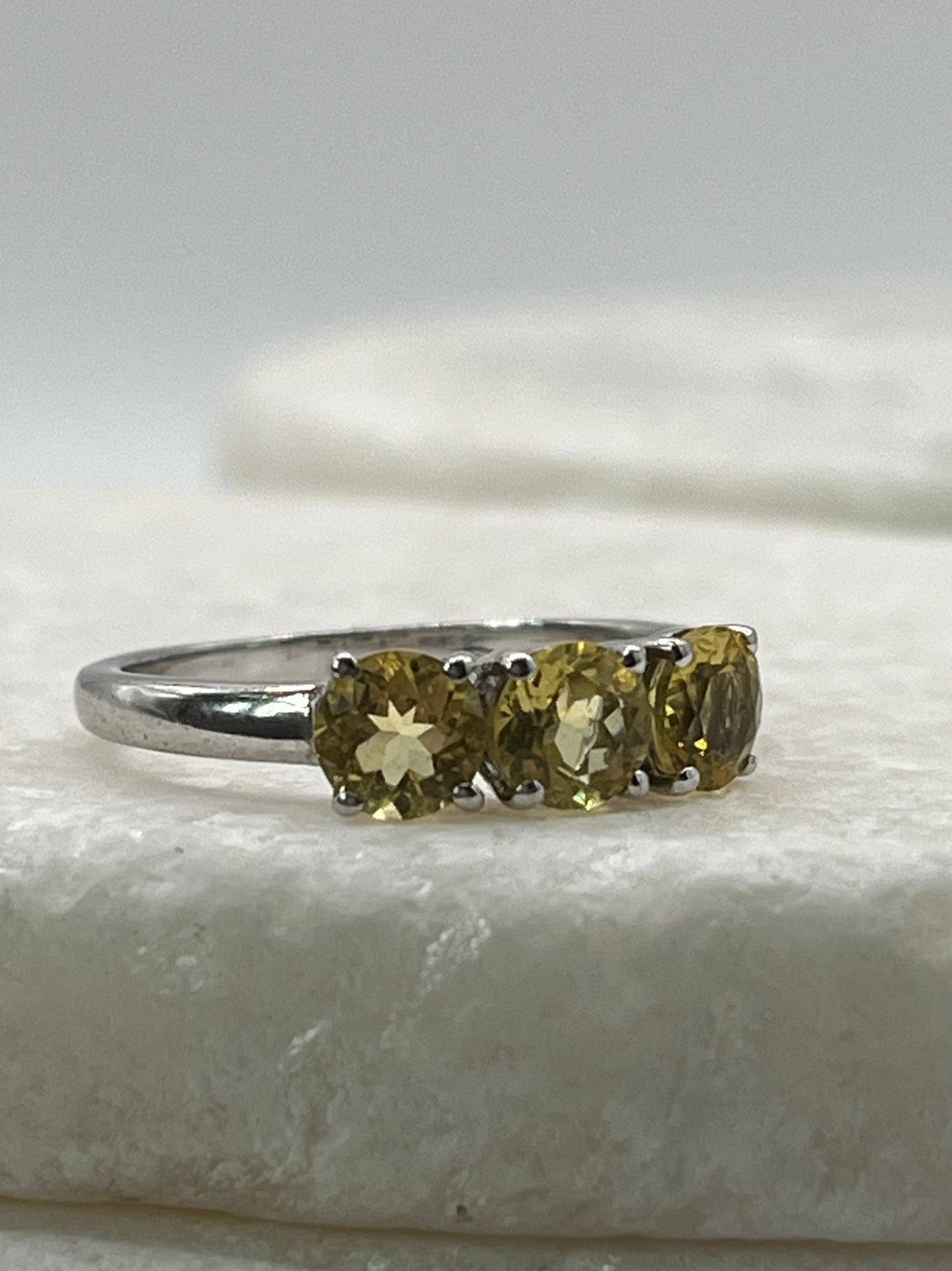 925 Sterling Silver Trilogy Citrine Ring - Size Q