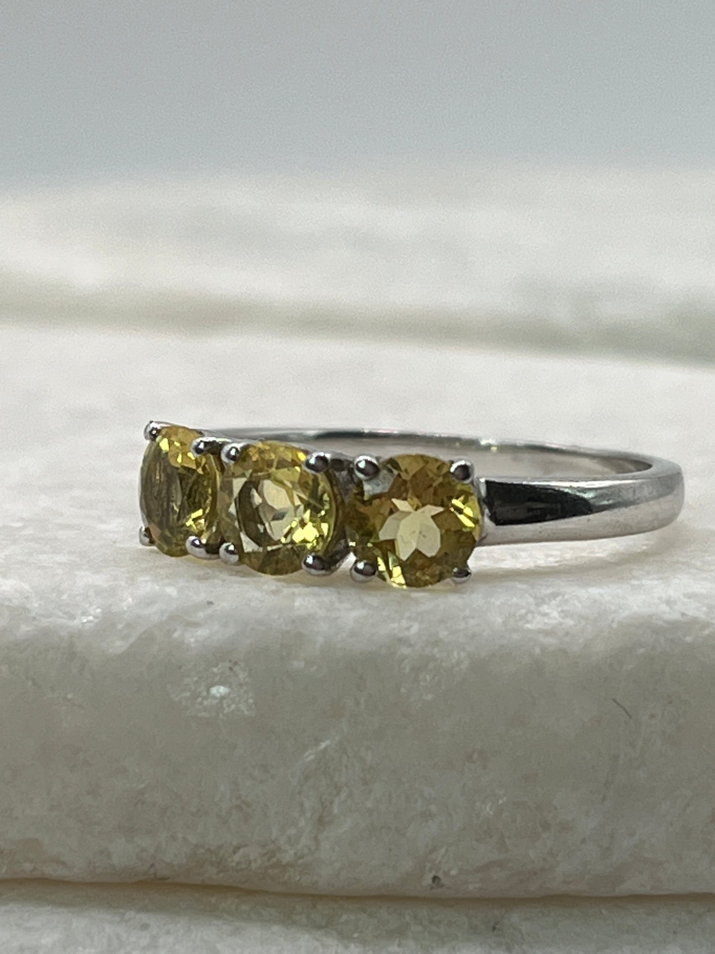 925 Sterling Silver Trilogy Citrine Ring - Size Q