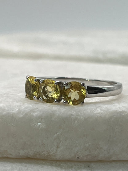 925 Sterling Silver Trilogy Citrine Ring - Size Q