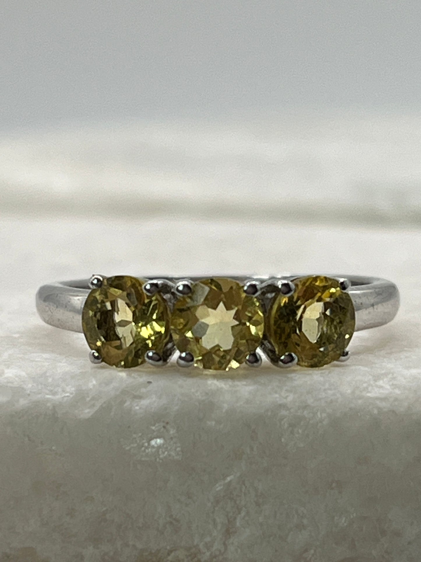 925 Sterling Silver Trilogy Citrine Ring - Size Q
