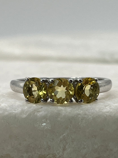 925 Sterling Silver Trilogy Citrine Ring - Size Q