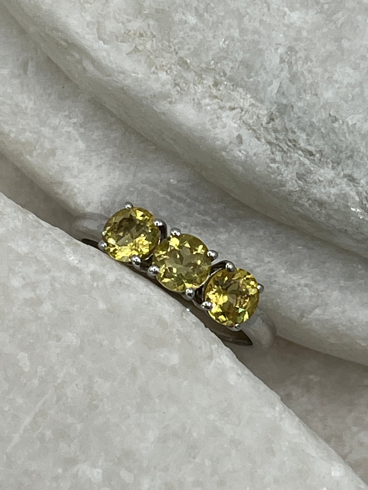 925 Sterling Silver Trilogy Citrine Ring - Size Q