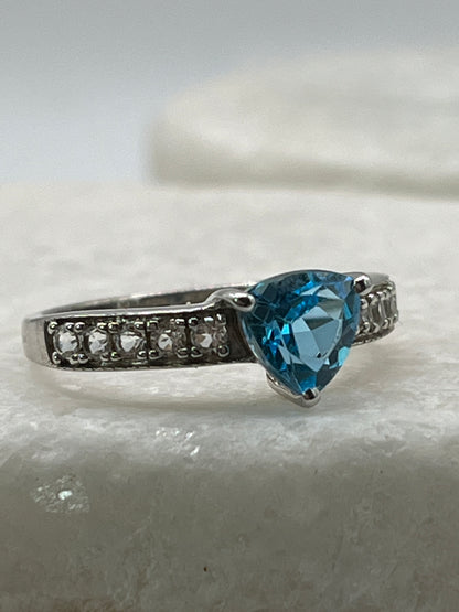 925 Sterling Silver Swiss Blue Topaz Faceted Triangle Ring - Size Q
