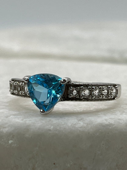 925 Sterling Silver Swiss Blue Topaz Faceted Triangle Ring - Size Q