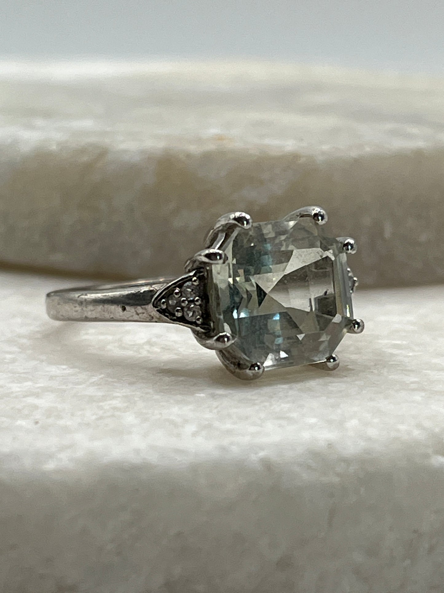 925 Sterling Silver Green Amethyst Ring - Size S