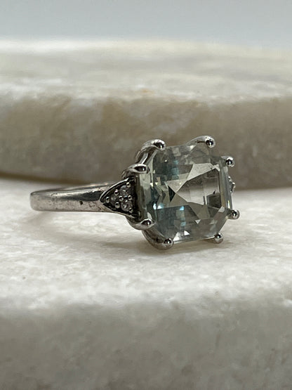 925 Sterling Silver Green Amethyst Ring - Size S