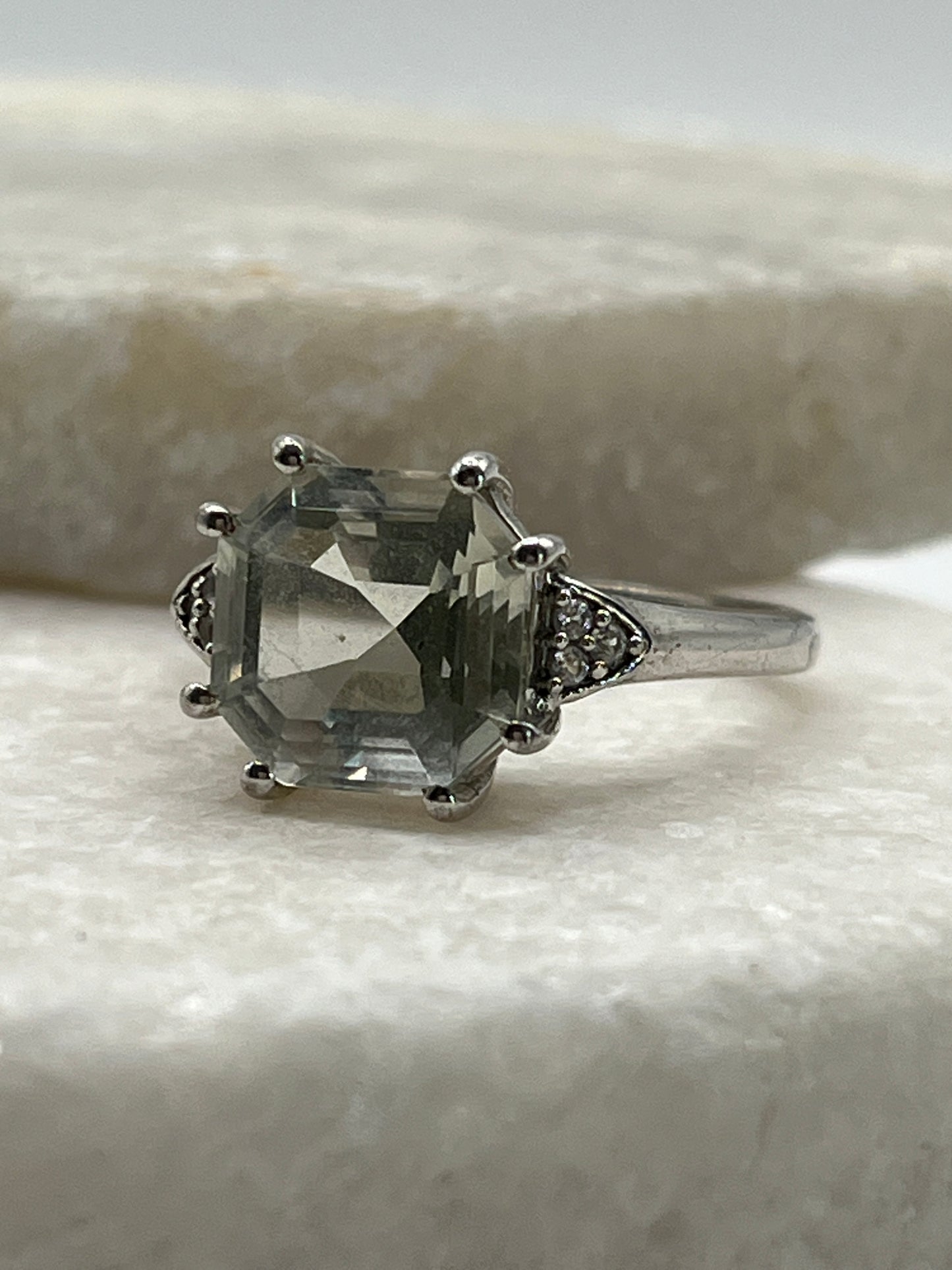 925 Sterling Silver Green Amethyst Ring - Size S