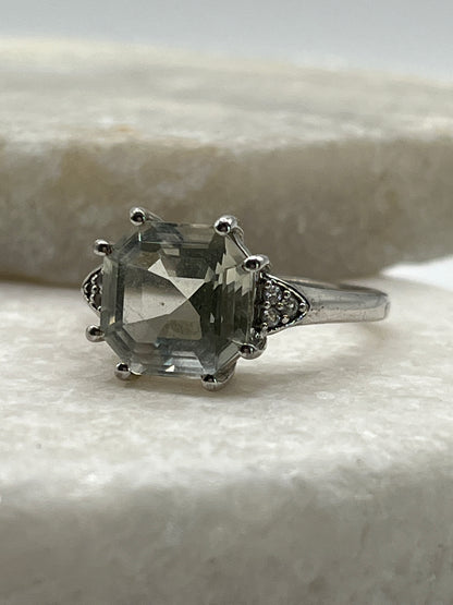 925 Sterling Silver Green Amethyst Ring - Size S