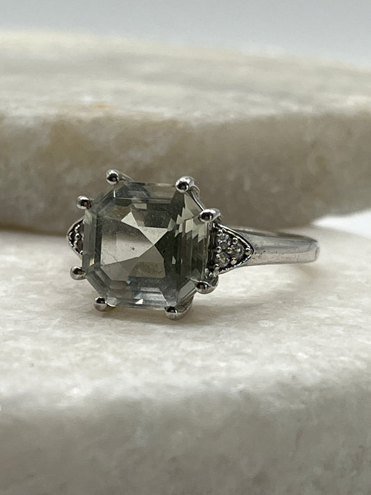 925 Sterling Silver Green Amethyst Ring - Size S