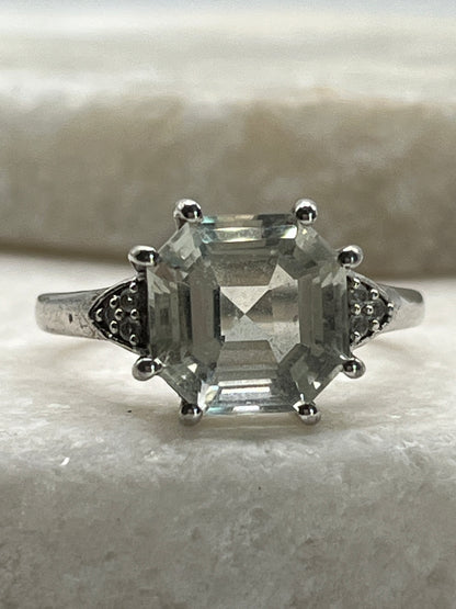 925 Sterling Silver Green Amethyst Ring - Size S