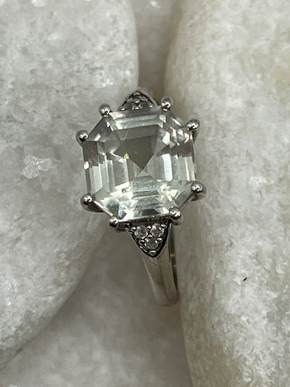 925 Sterling Silver Green Amethyst Ring - Size S