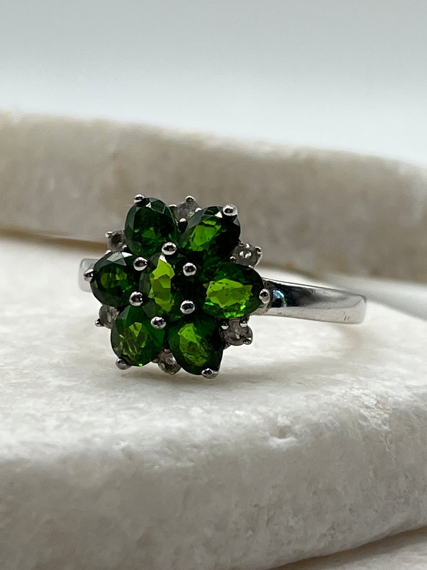 925 Sterling Silver Chrome Diopside Ring - Size U