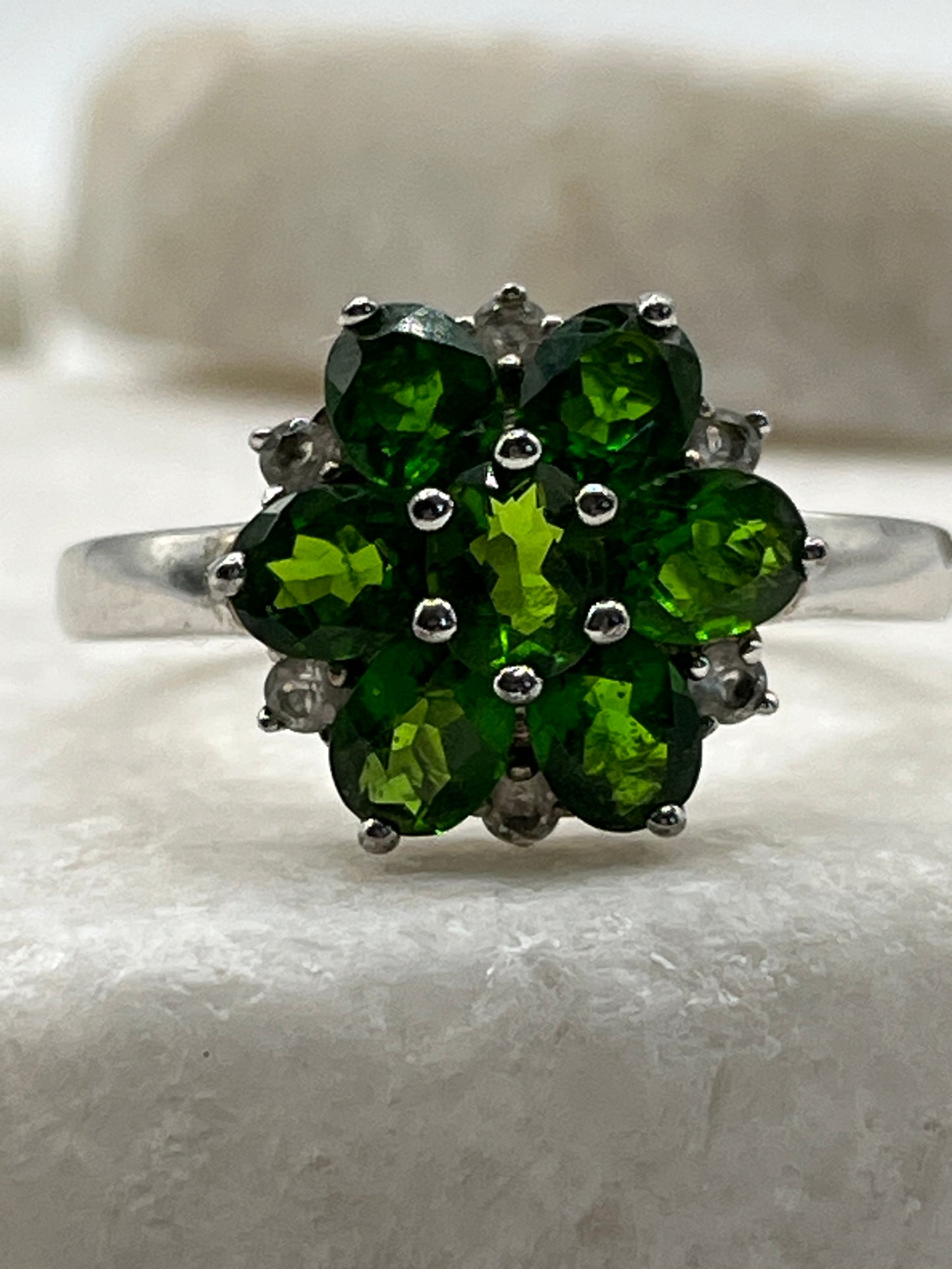 925 Sterling Silver Chrome Diopside Ring - Size U