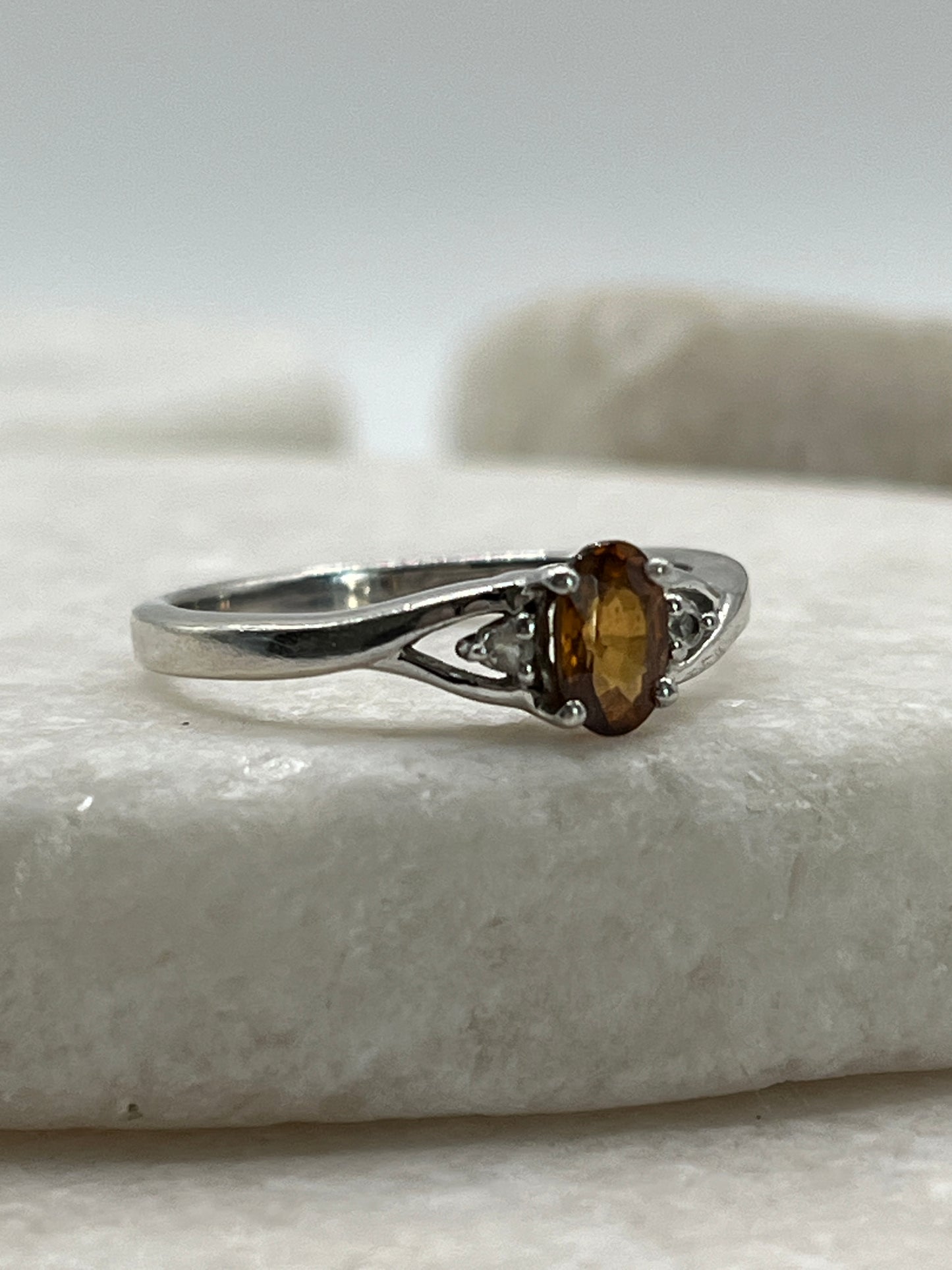 925 Sterling Silver Orange Garnet Ring - Size O