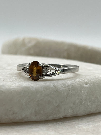 925 Sterling Silver Orange Garnet Ring - Size O