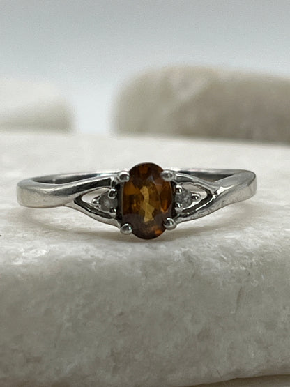 925 Sterling Silver Orange Garnet Ring - Size O