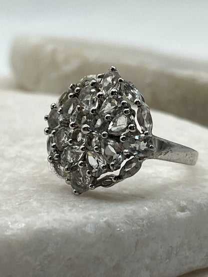 925 Sterling Silver Beryl Flower Cluster Ring - Size O