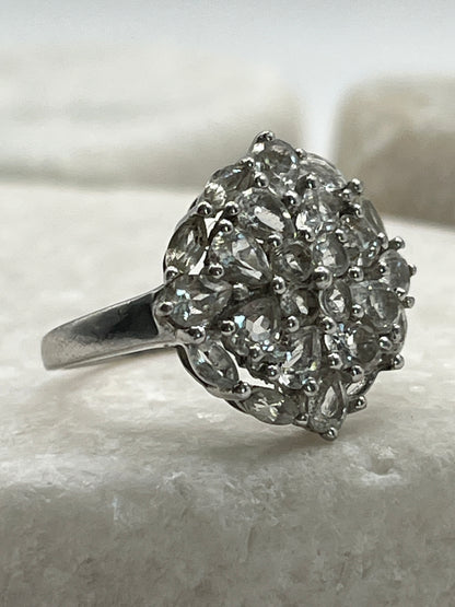 925 Sterling Silver Beryl Flower Cluster Ring - Size O