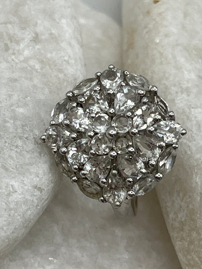 925 Sterling Silver Beryl Flower Cluster Ring - Size O