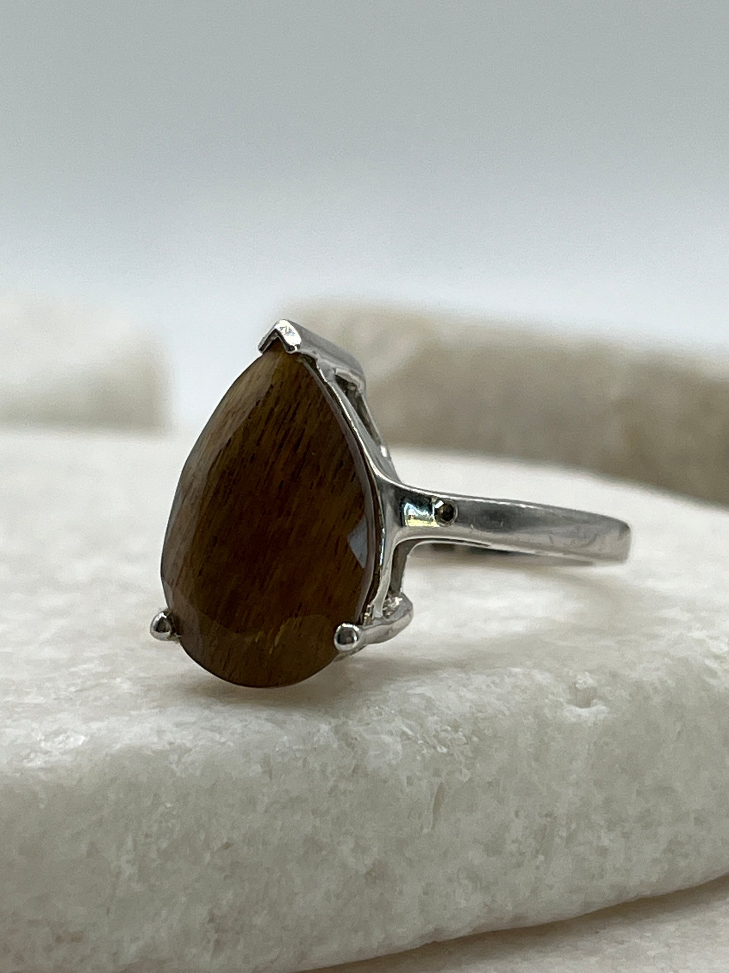 925 Sterling Silver Rutile Quartz Teardrop Ring - Size M