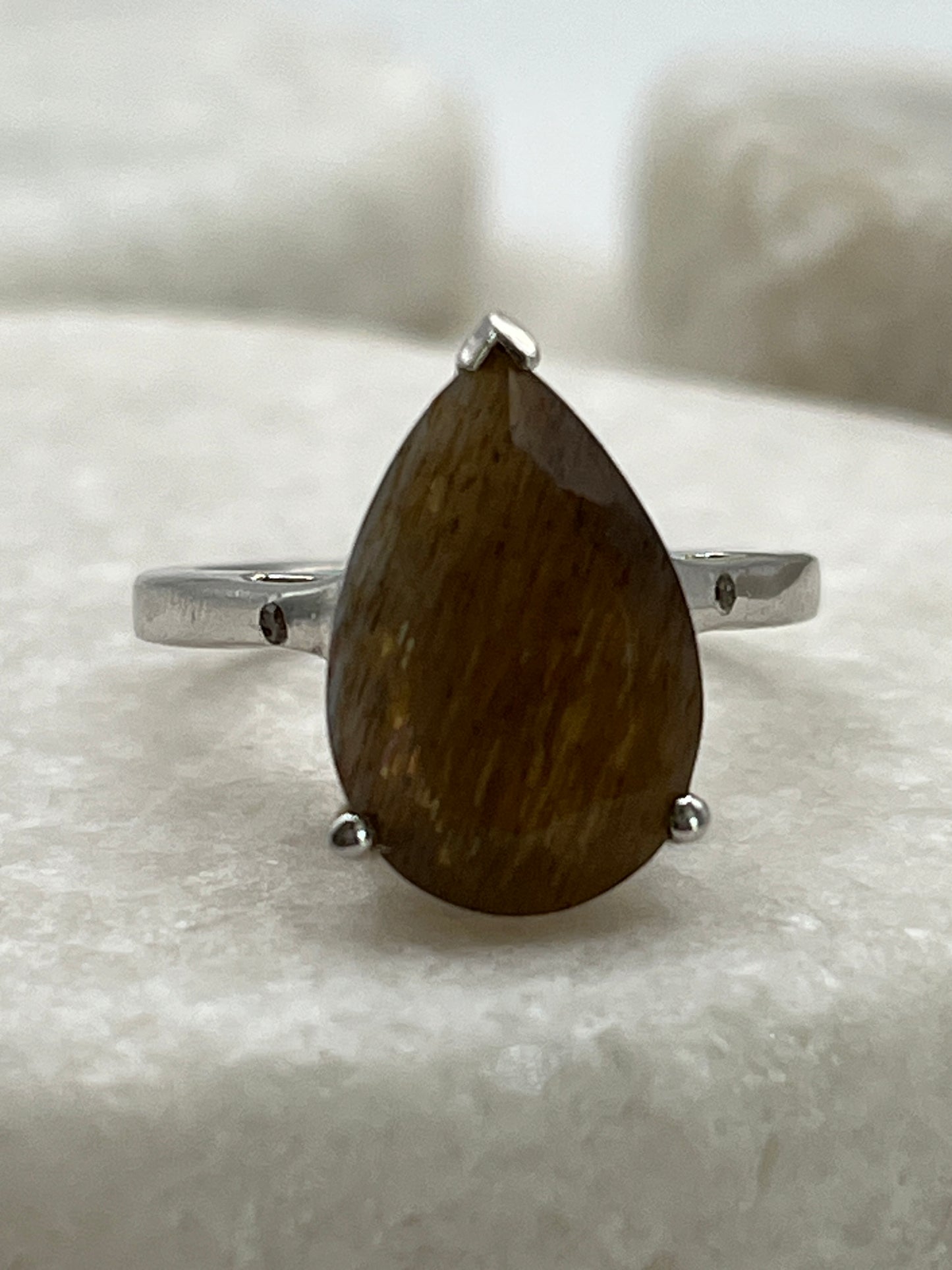 925 Sterling Silver Rutile Quartz Teardrop Ring - Size M