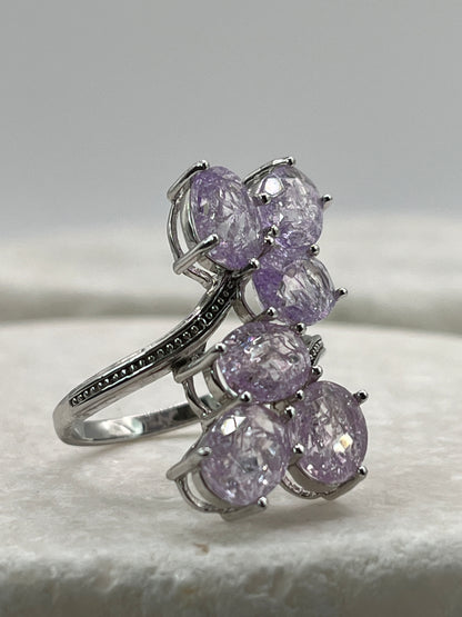 925 Sterling Silver Lilac Crackled Quartz Four Stone Cluster Ring - Size Q