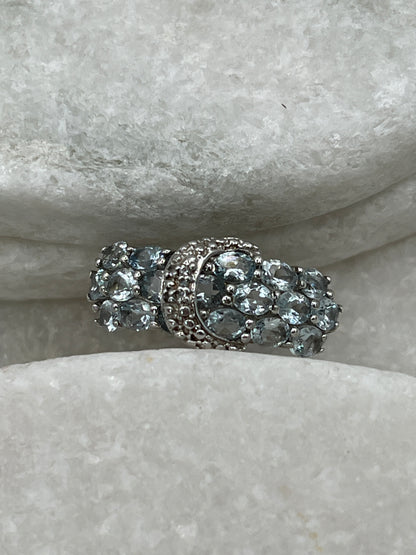 925 Sterling Silver Aquamarine and Diamond Buckle Ring - Size Q