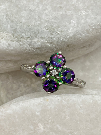 925 Sterling Silver Mystic Topaz Four Stone Cluster Ring - Size Q