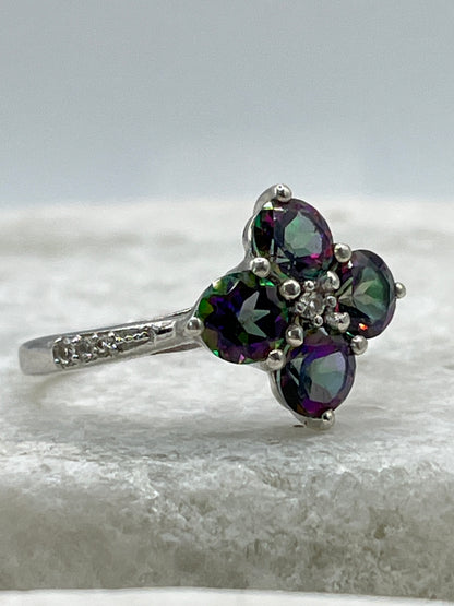 925 Sterling Silver Mystic Topaz Four Stone Cluster Ring - Size Q