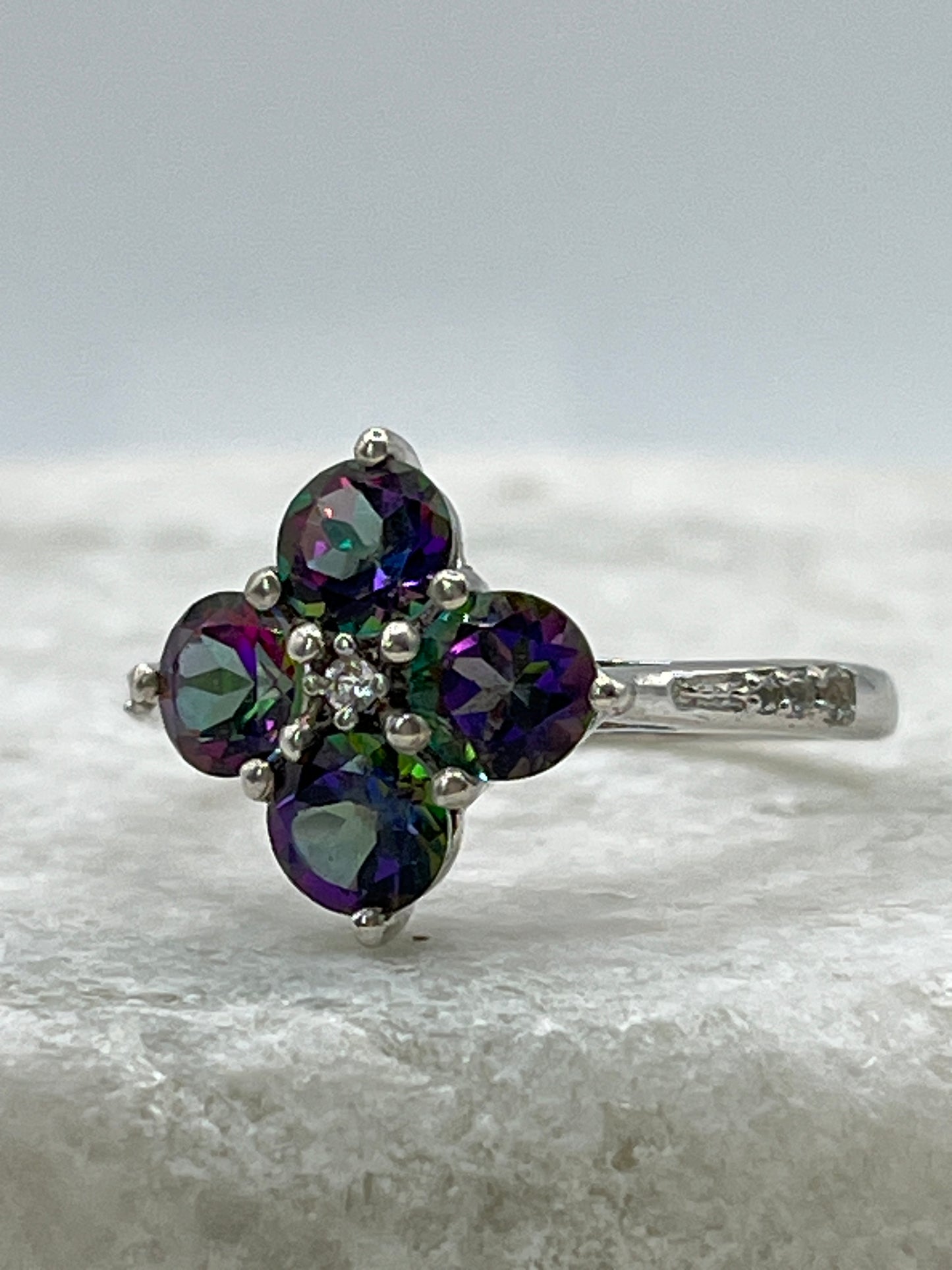 925 Sterling Silver Mystic Topaz Four Stone Cluster Ring - Size Q