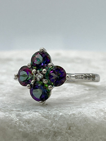 925 Sterling Silver Mystic Topaz Four Stone Cluster Ring - Size Q