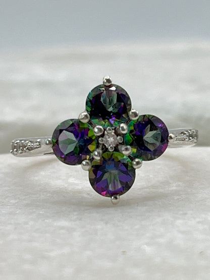 925 Sterling Silver Mystic Topaz Four Stone Cluster Ring - Size Q
