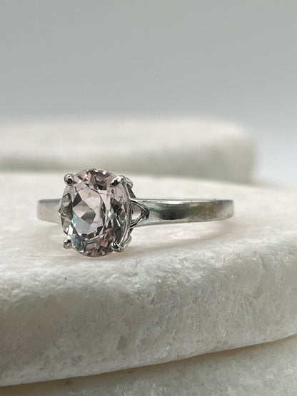 925 Sterling Silver Pale Pink Morganite Faceted Solitaire Ring - Size S