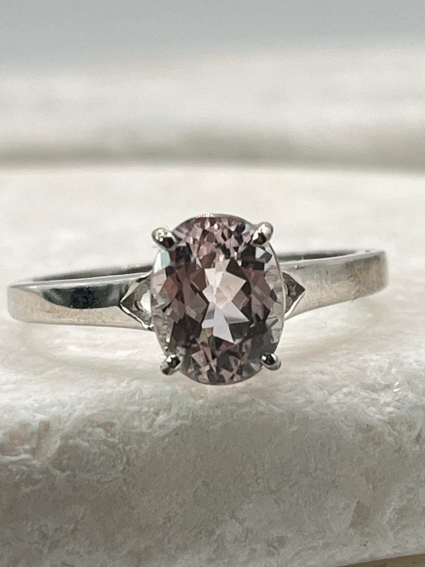 925 Sterling Silver Pale Pink Morganite Faceted Solitaire Ring - Size S