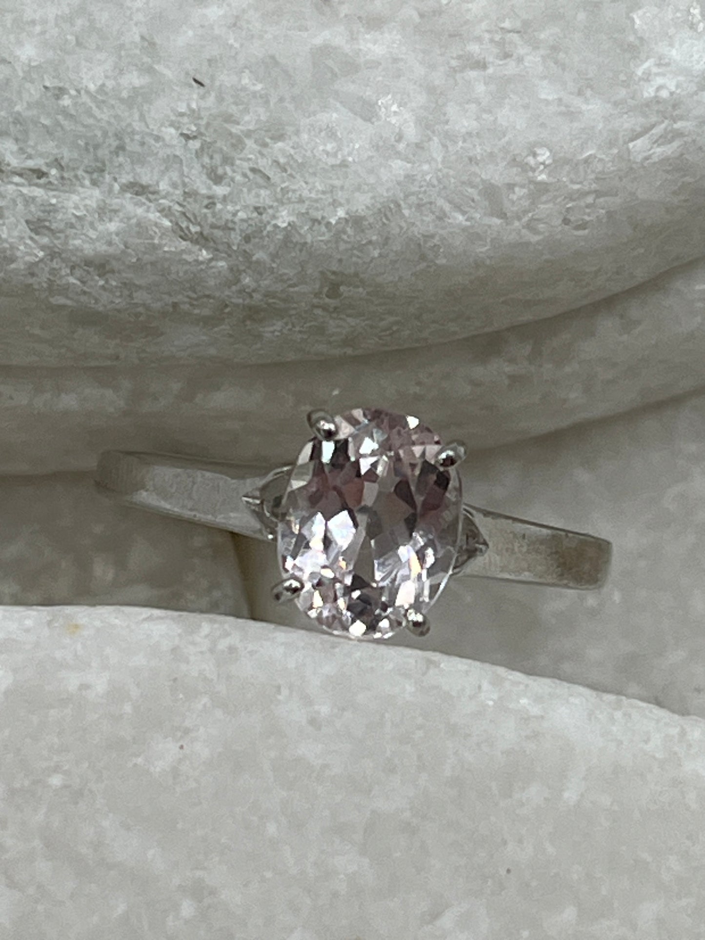 925 Sterling Silver Pale Pink Morganite Faceted Solitaire Ring - Size S