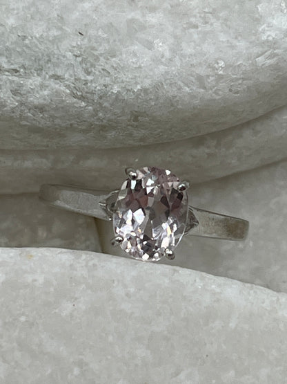 925 Sterling Silver Pale Pink Morganite Faceted Solitaire Ring - Size S