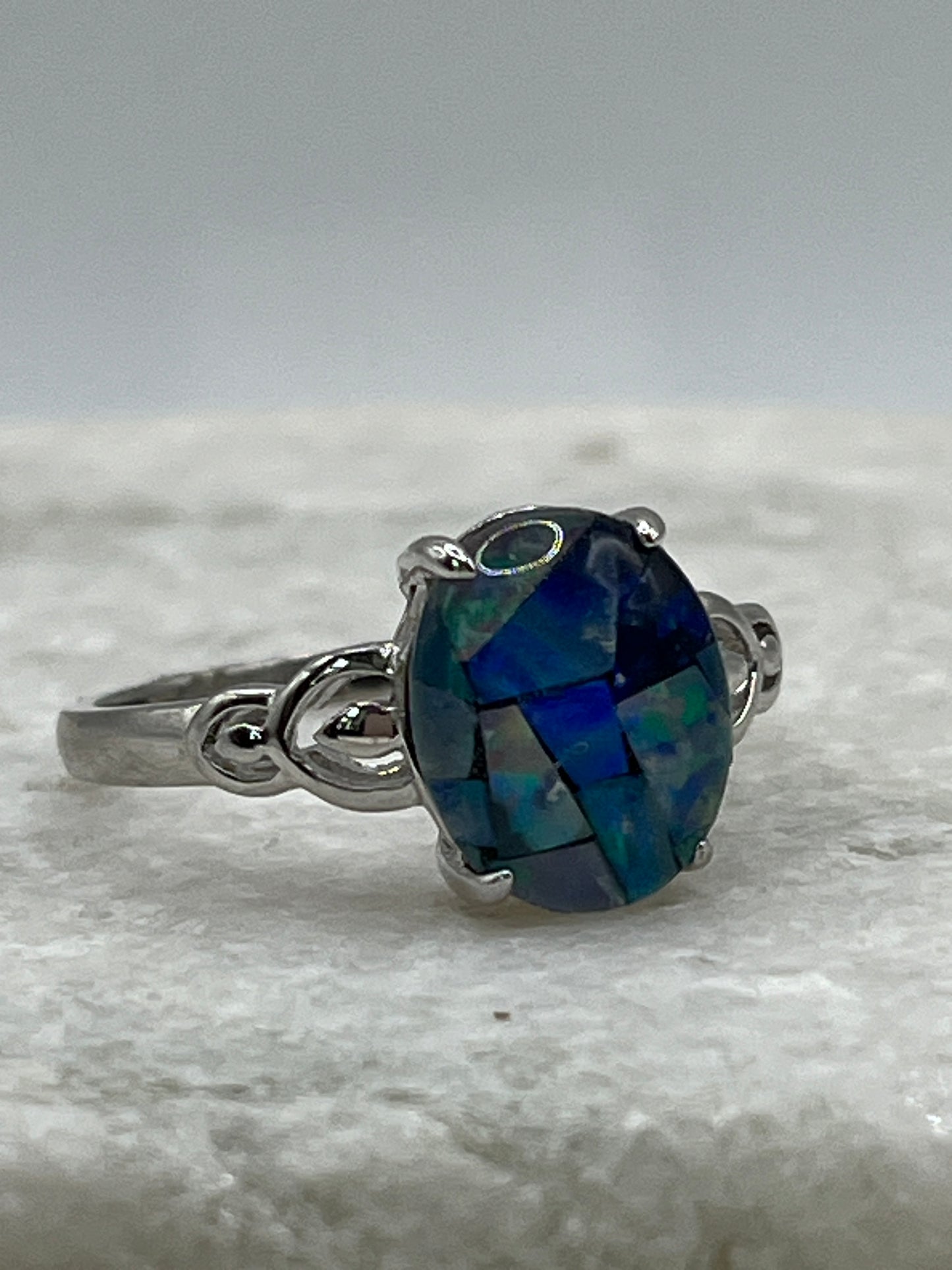 925 Sterling Silver Mosaic Opal Solitaire Ring - Size P