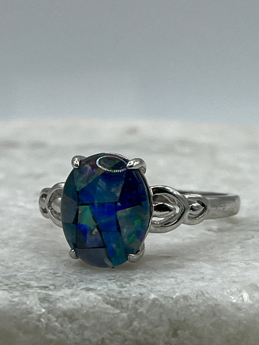925 Sterling Silver Mosaic Opal Solitaire Ring - Size P